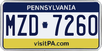 PA license plate MZD7260