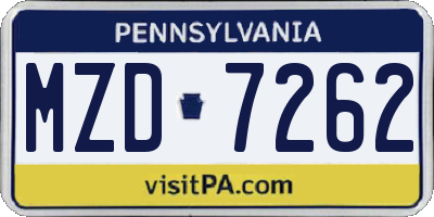 PA license plate MZD7262