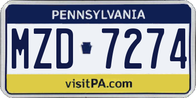 PA license plate MZD7274