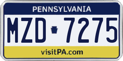PA license plate MZD7275