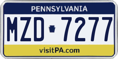 PA license plate MZD7277