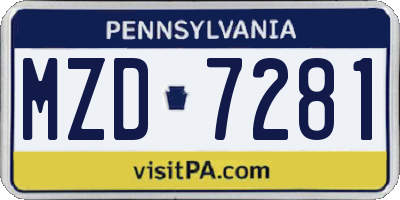 PA license plate MZD7281