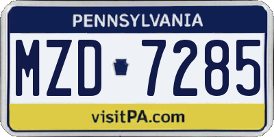 PA license plate MZD7285