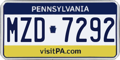PA license plate MZD7292