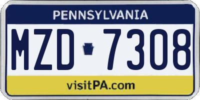 PA license plate MZD7308