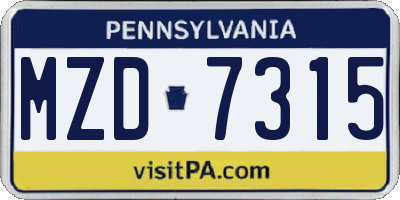 PA license plate MZD7315
