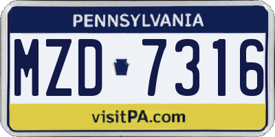 PA license plate MZD7316