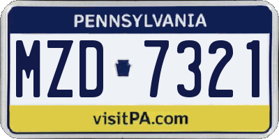 PA license plate MZD7321