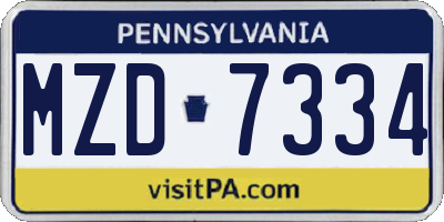 PA license plate MZD7334