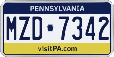 PA license plate MZD7342