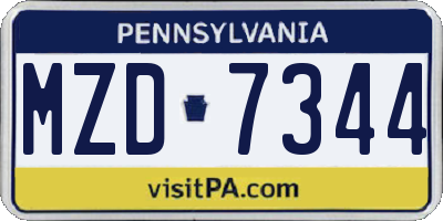 PA license plate MZD7344
