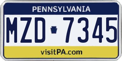 PA license plate MZD7345