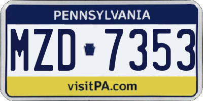 PA license plate MZD7353