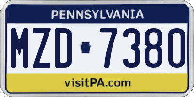 PA license plate MZD7380