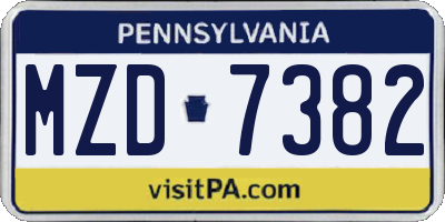 PA license plate MZD7382
