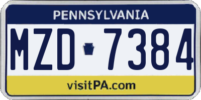 PA license plate MZD7384