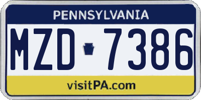 PA license plate MZD7386