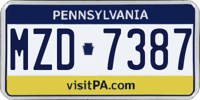 PA license plate MZD7387