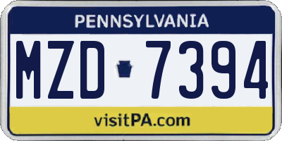 PA license plate MZD7394