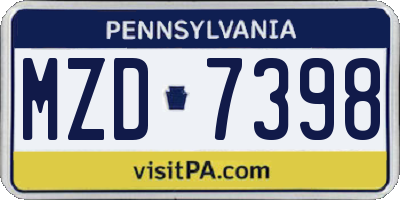 PA license plate MZD7398