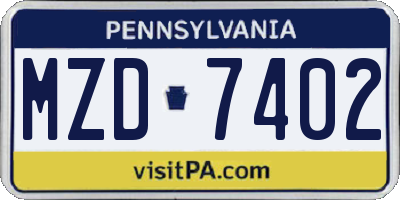PA license plate MZD7402