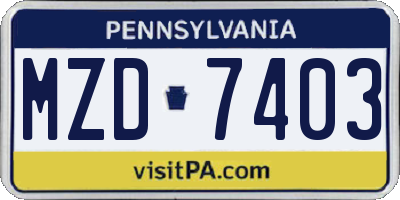 PA license plate MZD7403