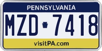 PA license plate MZD7418
