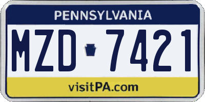 PA license plate MZD7421