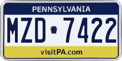 PA license plate MZD7422