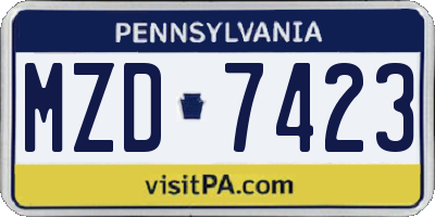 PA license plate MZD7423