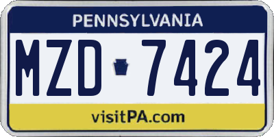 PA license plate MZD7424