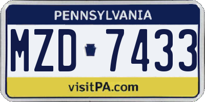 PA license plate MZD7433