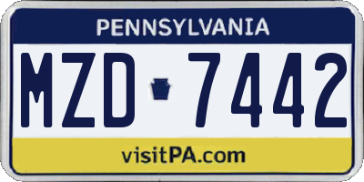 PA license plate MZD7442