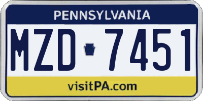 PA license plate MZD7451