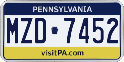 PA license plate MZD7452