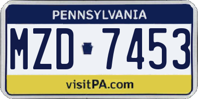 PA license plate MZD7453