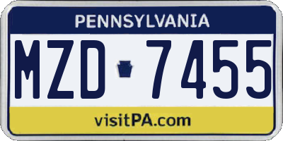 PA license plate MZD7455