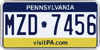 PA license plate MZD7456