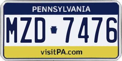 PA license plate MZD7476