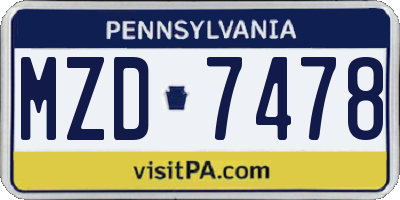 PA license plate MZD7478