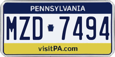 PA license plate MZD7494