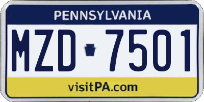 PA license plate MZD7501