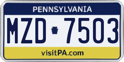 PA license plate MZD7503