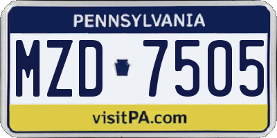 PA license plate MZD7505