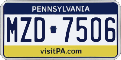 PA license plate MZD7506