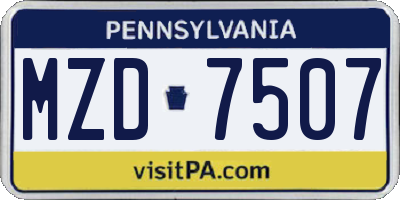 PA license plate MZD7507