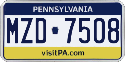 PA license plate MZD7508