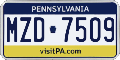 PA license plate MZD7509