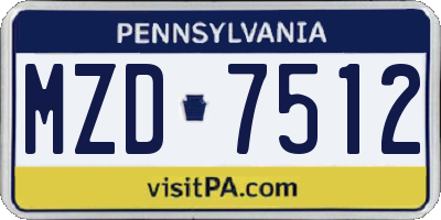 PA license plate MZD7512