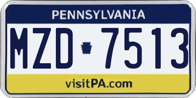 PA license plate MZD7513